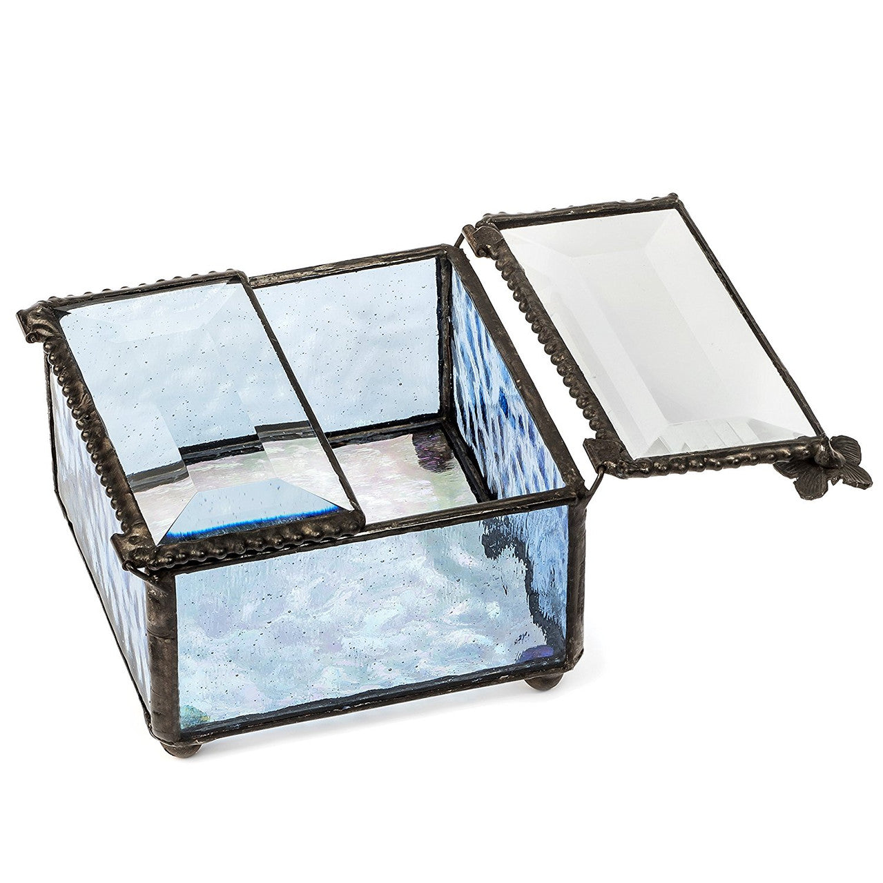 Box 185-3 Pale Blue Glass Box - Center Open