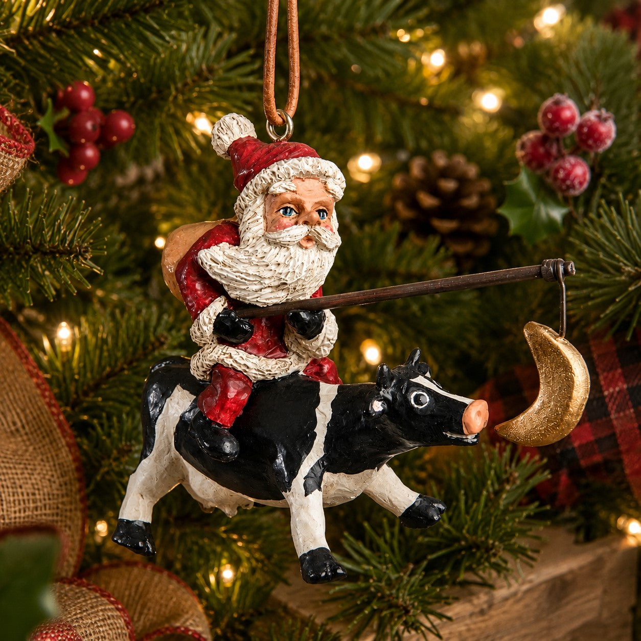 Bac 208 (Bao 101) Santa with Cow Ornament