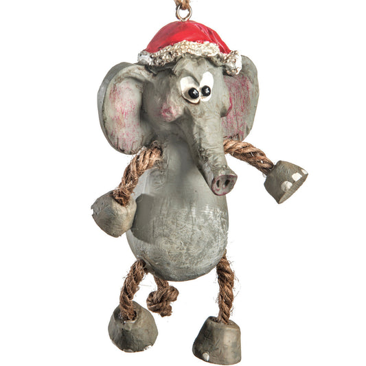 Bac 108 Elephant with Christmas Hat Ornament