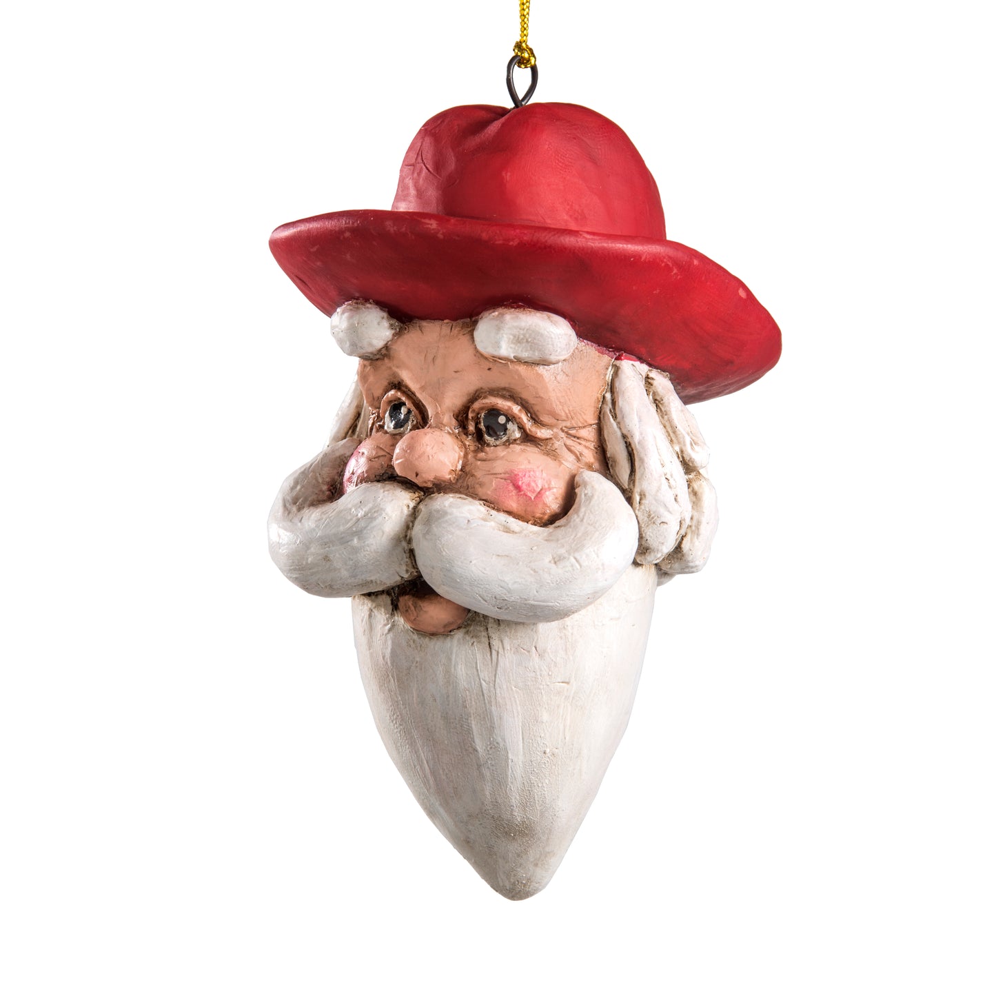 Bac 775 Cowboy Santa Head Ornament with Red Hat