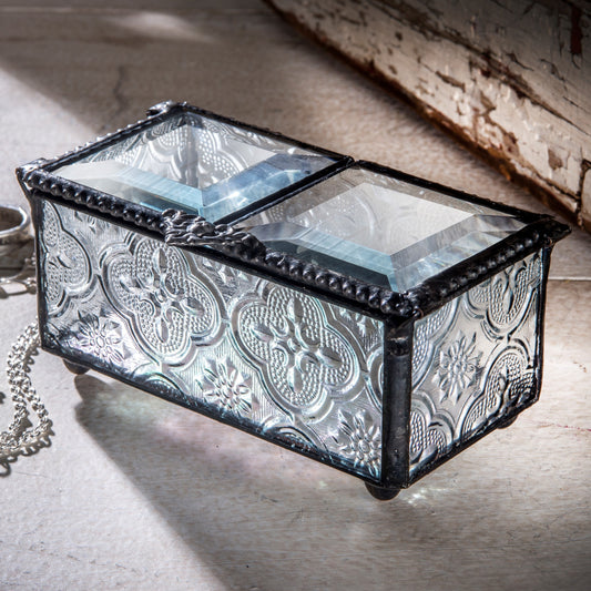 Box 294 Clear Vintage Glass Box - Center Open