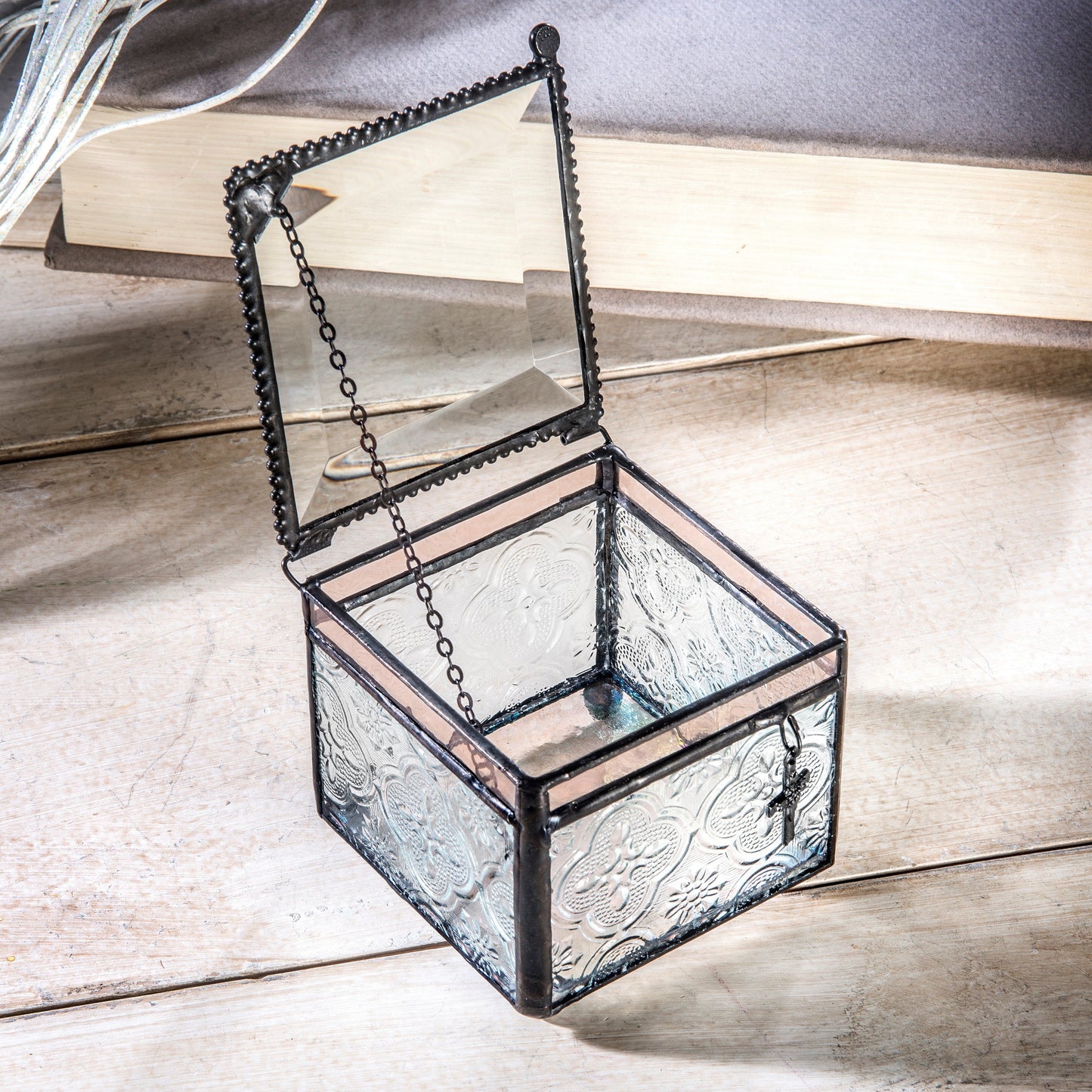 Box 631 Clear Vintage Glass Box with Cross Charm