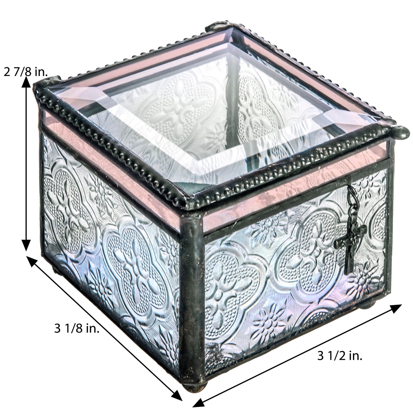 Box 631 Clear Vintage Glass Box with Cross Charm