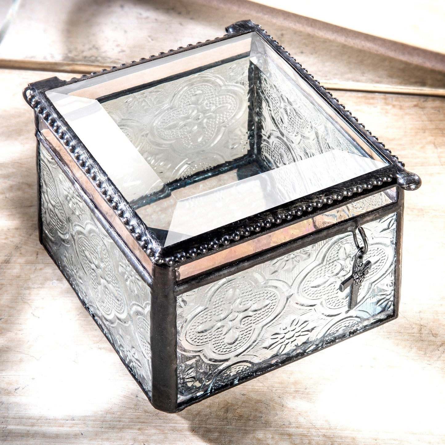 Box 631 Clear Vintage Glass Box with Cross Charm