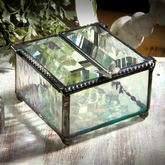 Box 185-2 Clear Iridescent Glass Box - Center Open