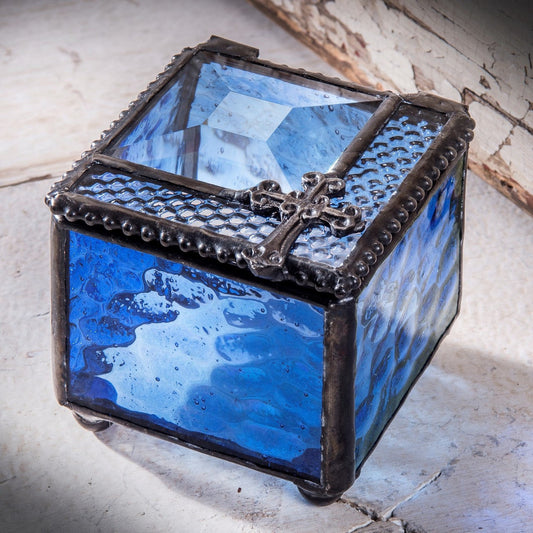 Box 349-2 Blue Glass Box with Cross