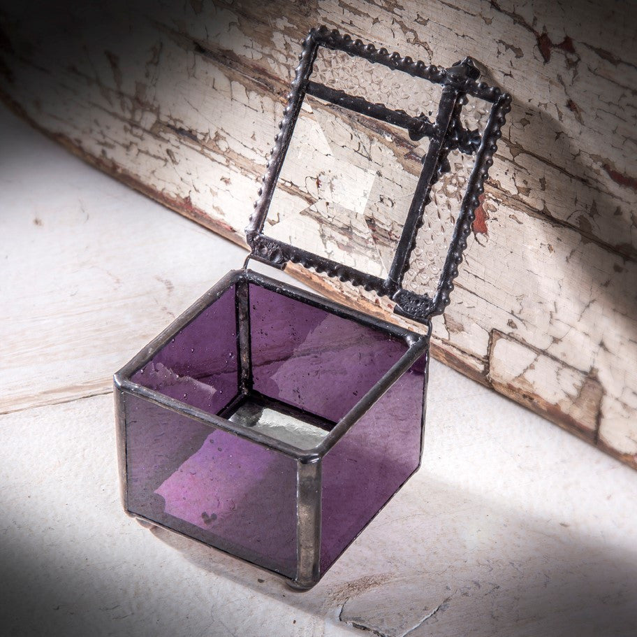 Box 349-3 Purple Glass Box with Cross