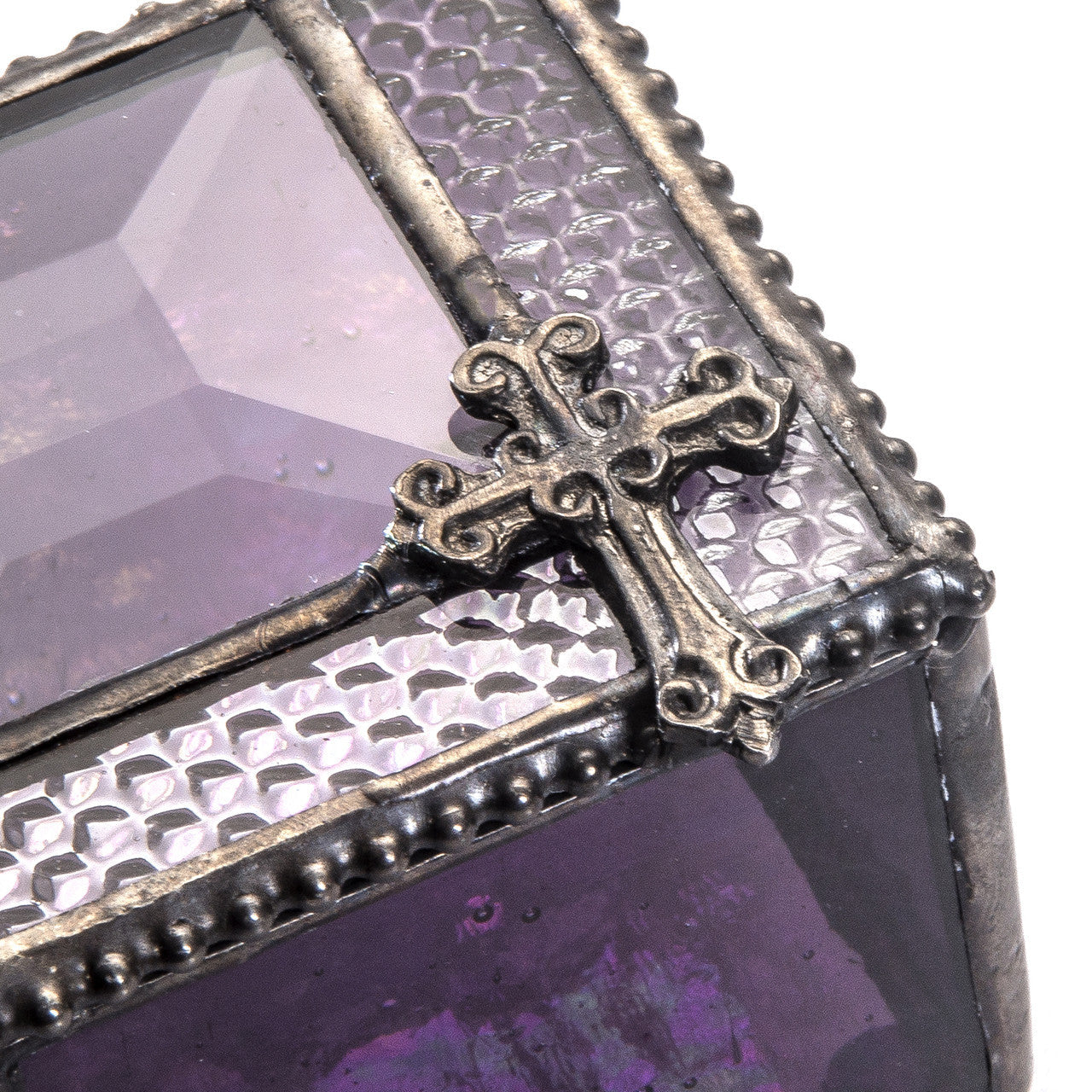 Box 349-3 Purple Glass Box with Cross
