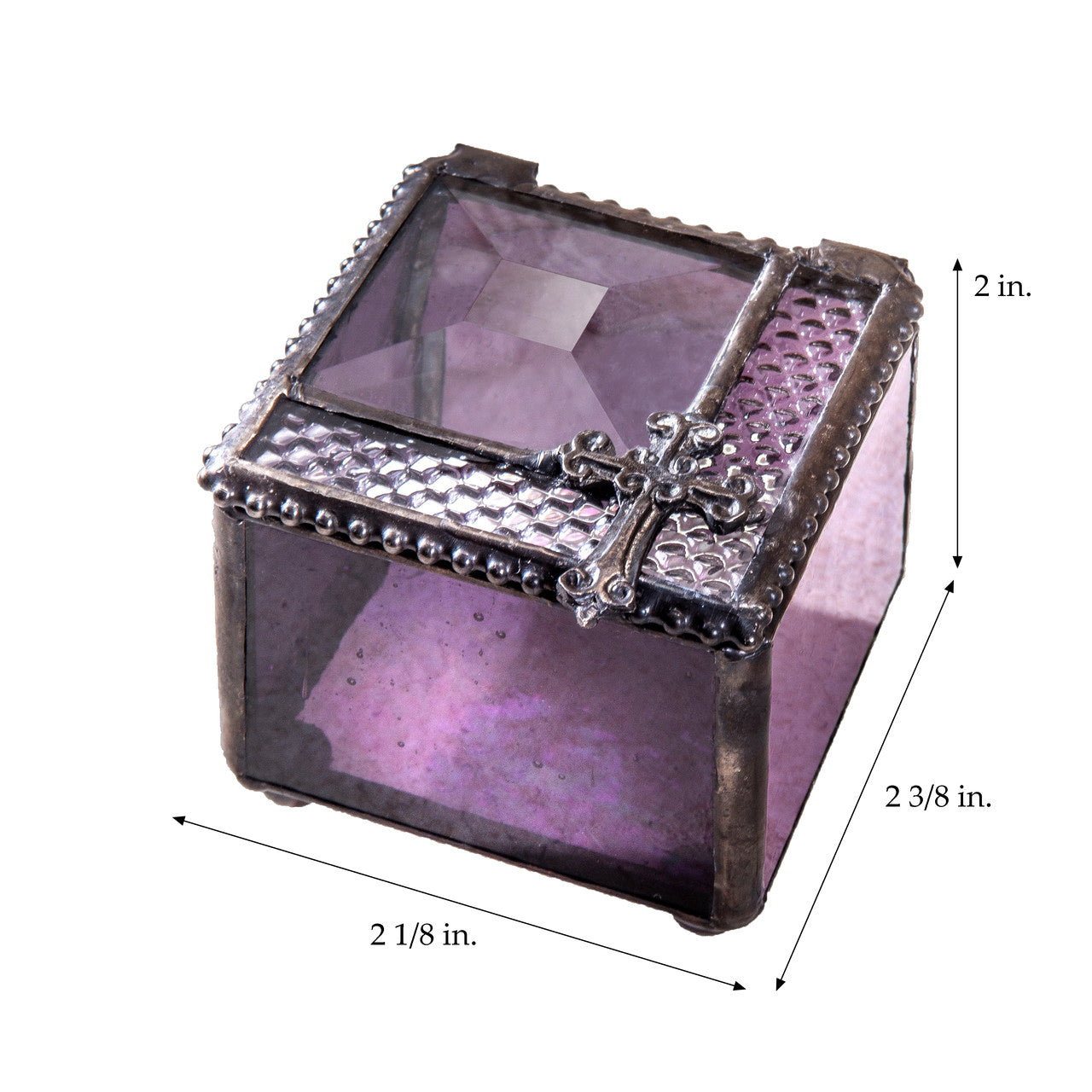 Box 349-3 Purple Glass Box with Cross
