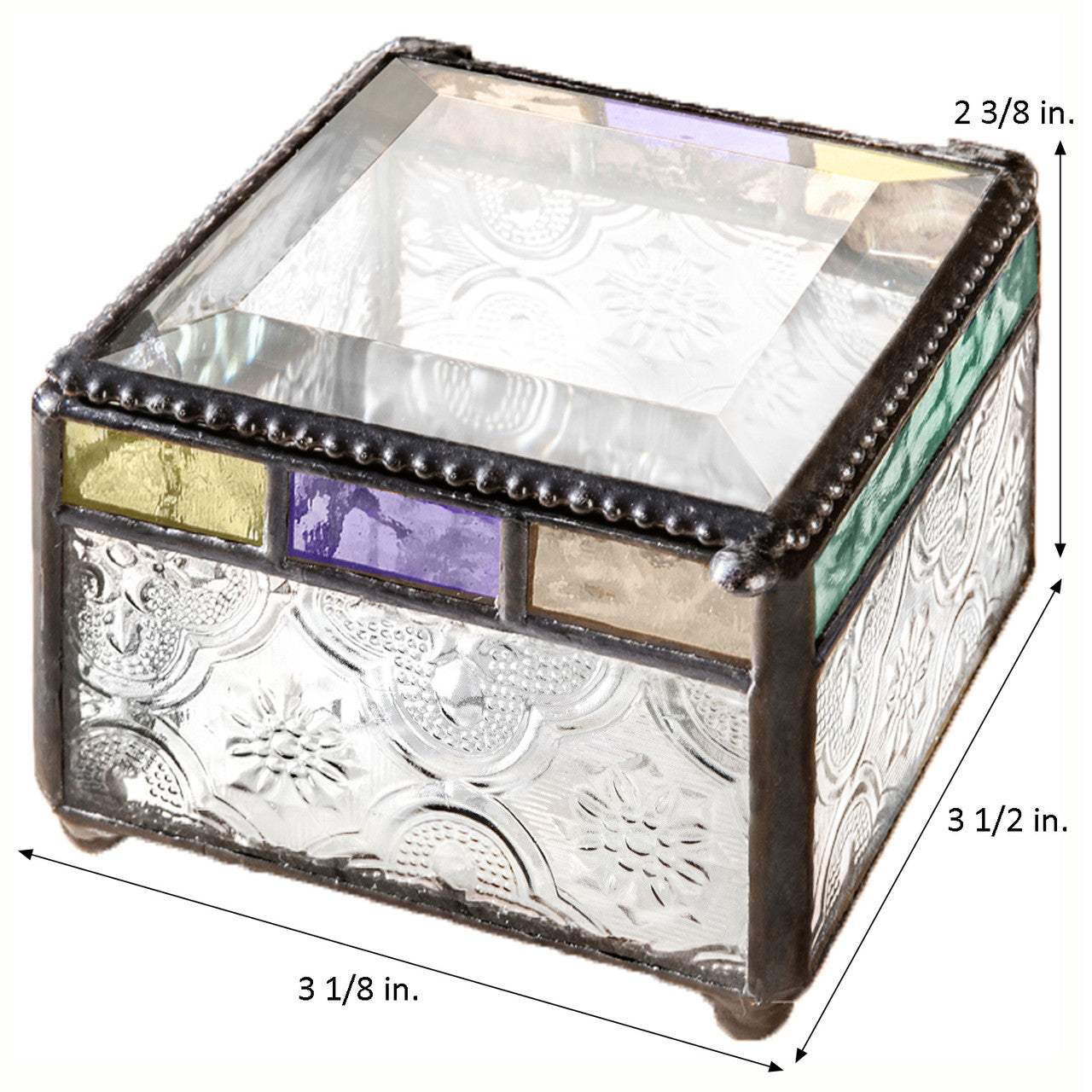 Box 905 Clear Vintage with Multi Colored Trim Glass Box