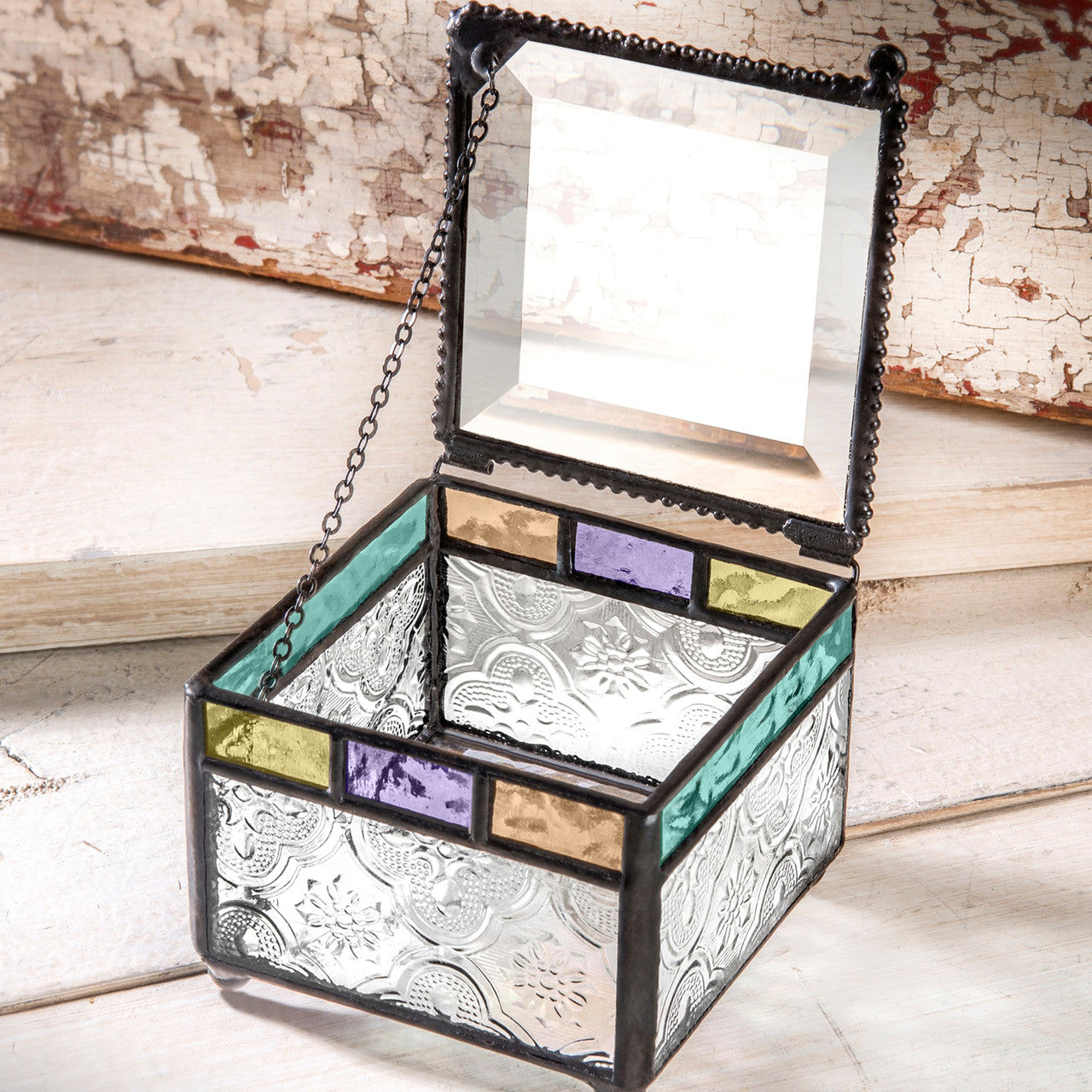 Box 905 Clear Vintage with Multi Colored Trim Glass Box