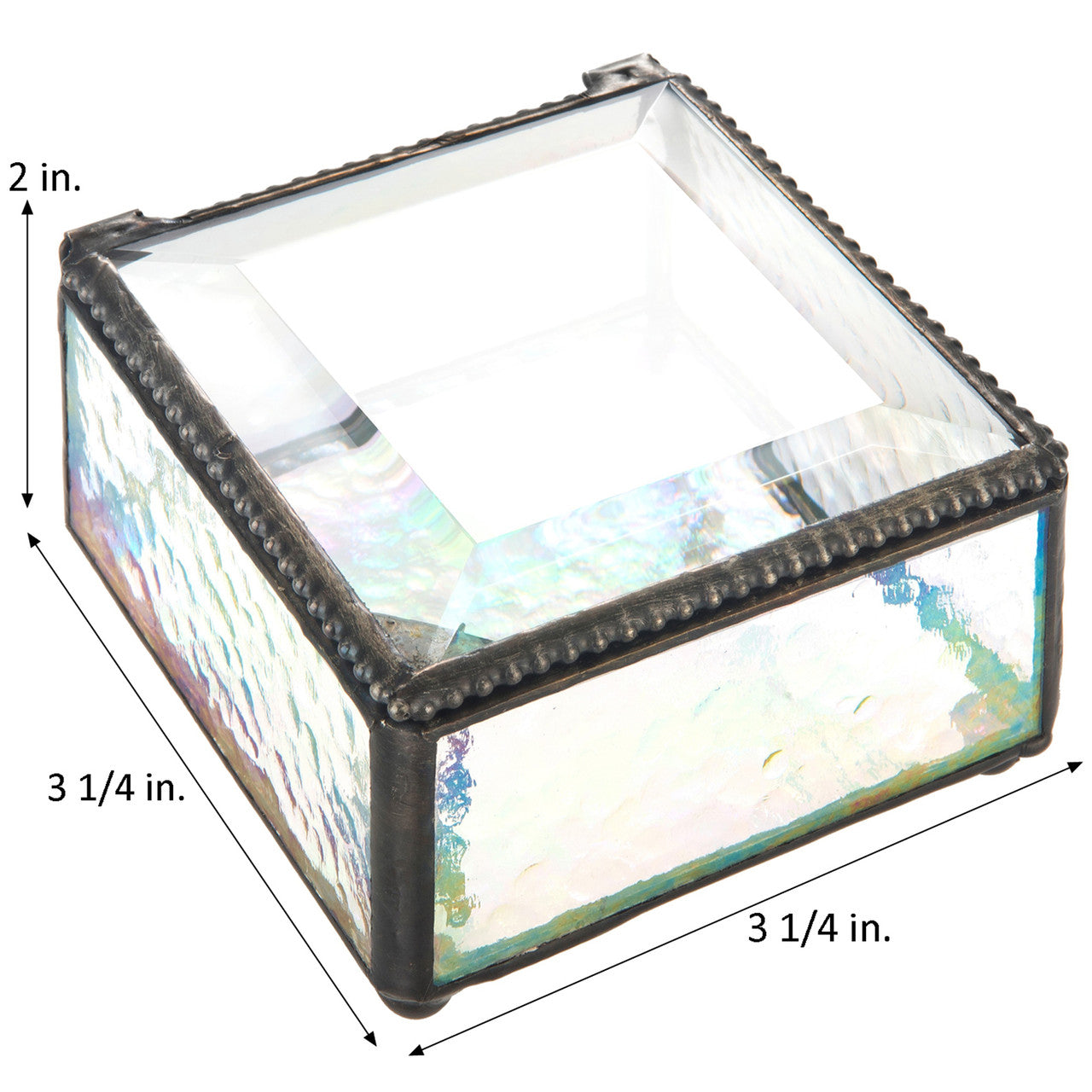 Box 909 Clear Iridescent Glass Box - Round Feet
