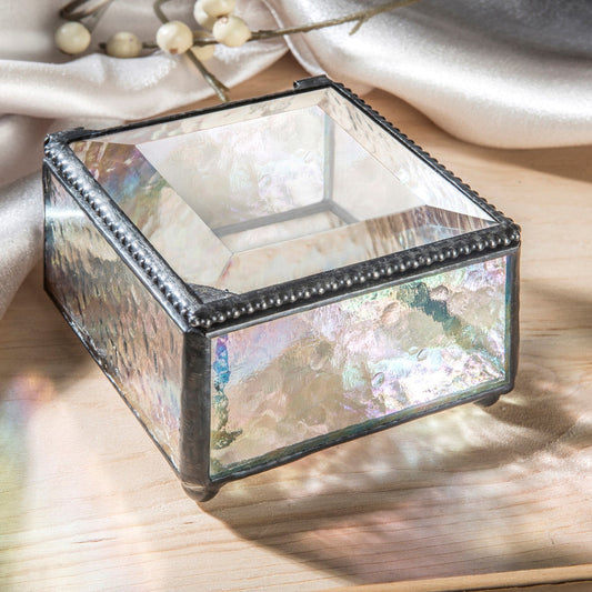 Box 909 Clear Iridescent Glass Box - Round Feet