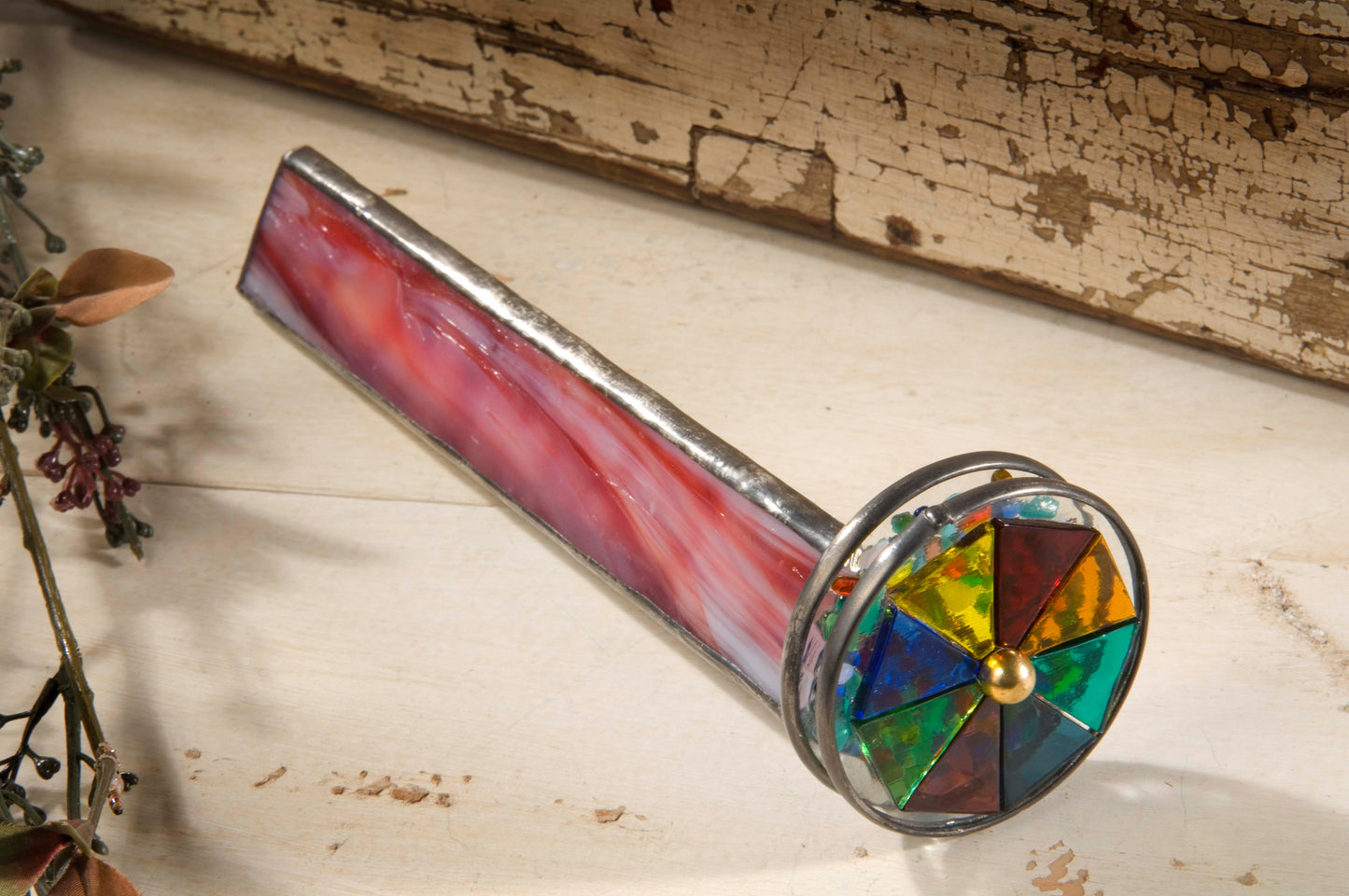 KAL 107 Red/White Opal Kaleidoscope - Double Wheel