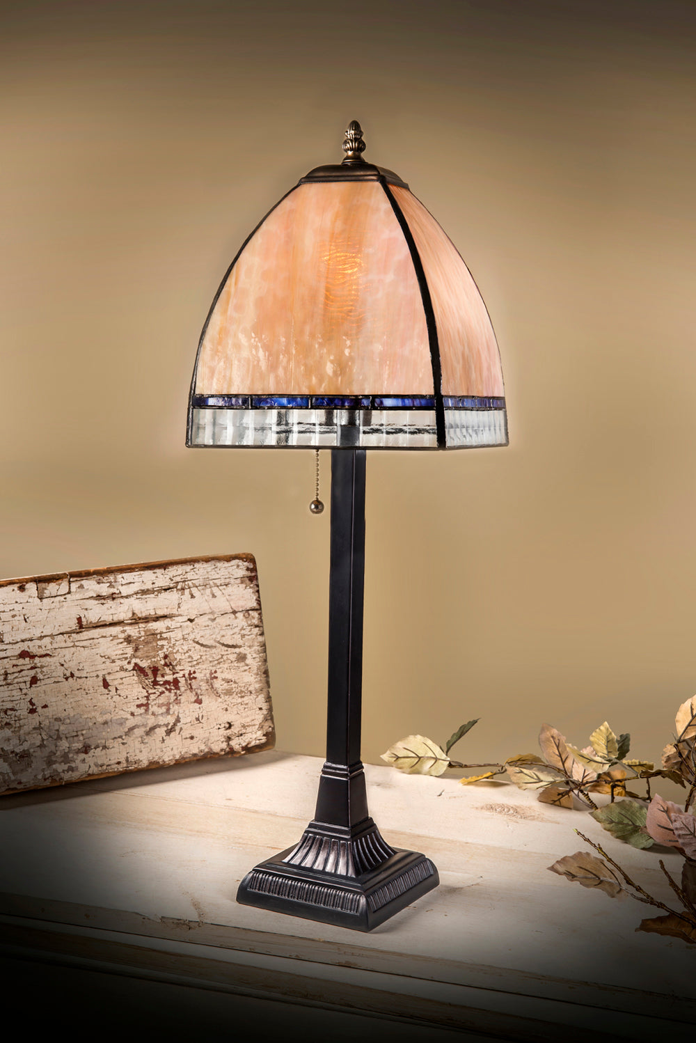 Lam 589-1 TB Amber/Rose Opal - Curved Mission Lamp