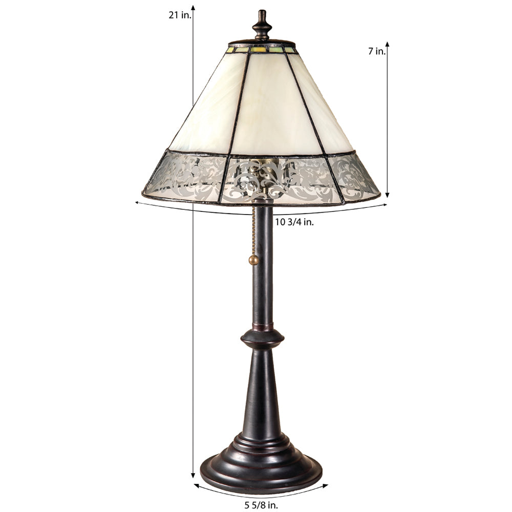 Lam 639 TB Ivory with Etching Curved Glass Lamp