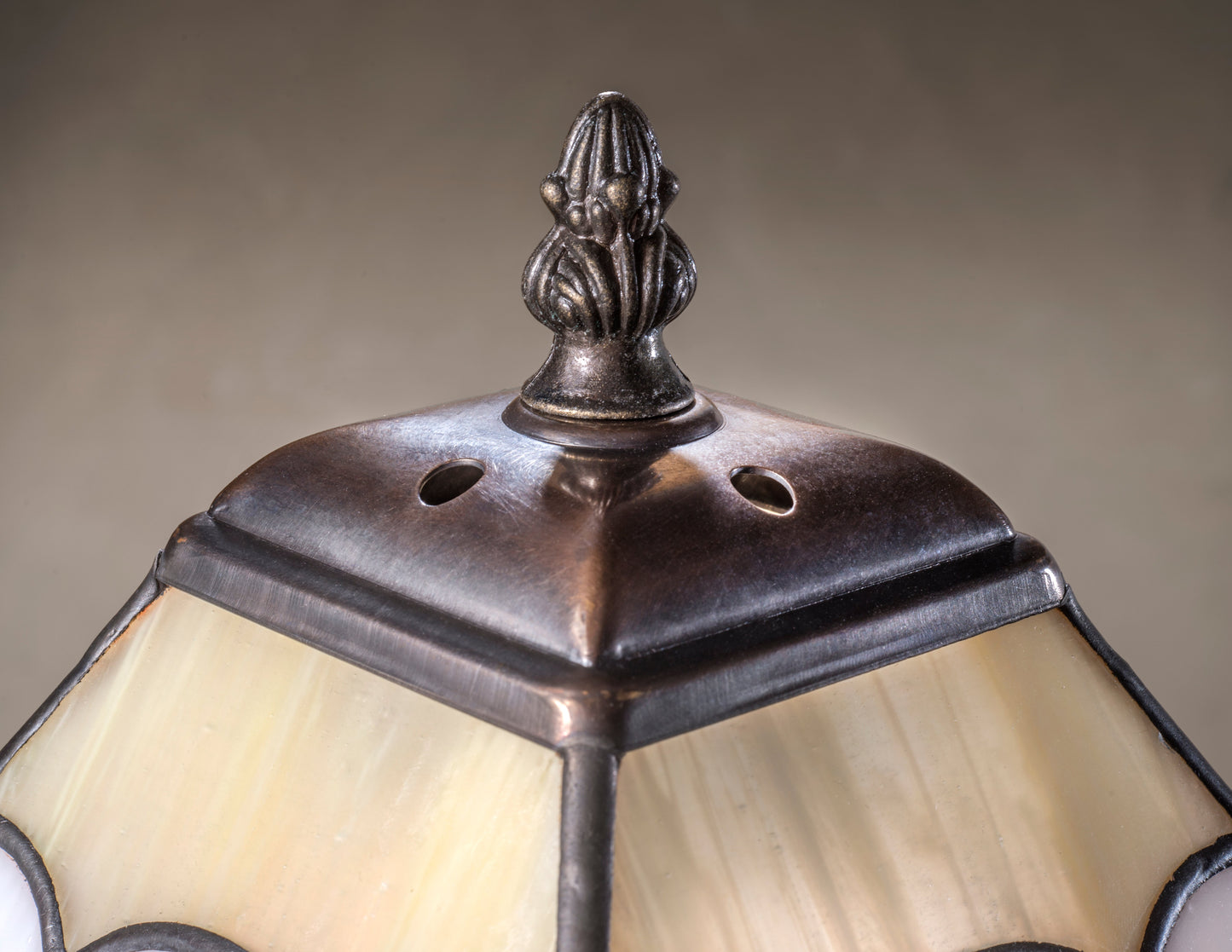 Lam 714 TB Ivory Opal Trimmed with Pastel Amber and Green Mission Lamp