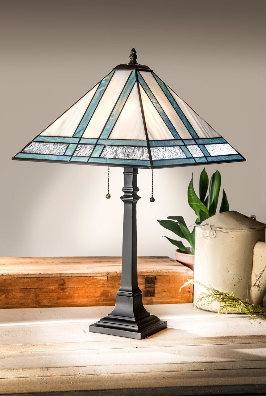 Lam 370 TB Ivory and Blue/Green Opal Lg Mission Lamp