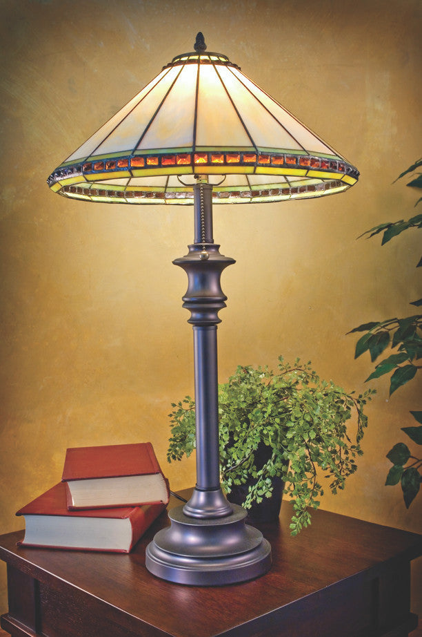 Lam 644 TB Ivory, Seagrass with Amber Stones - Lg Table Lamp