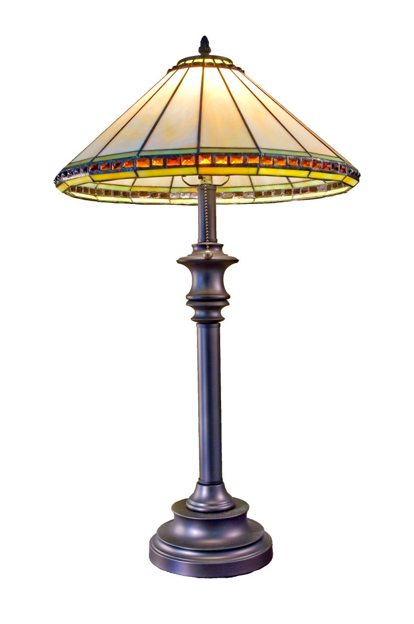 Lam 644 TB Ivory, Seagrass with Amber Stones - Lg Table Lamp
