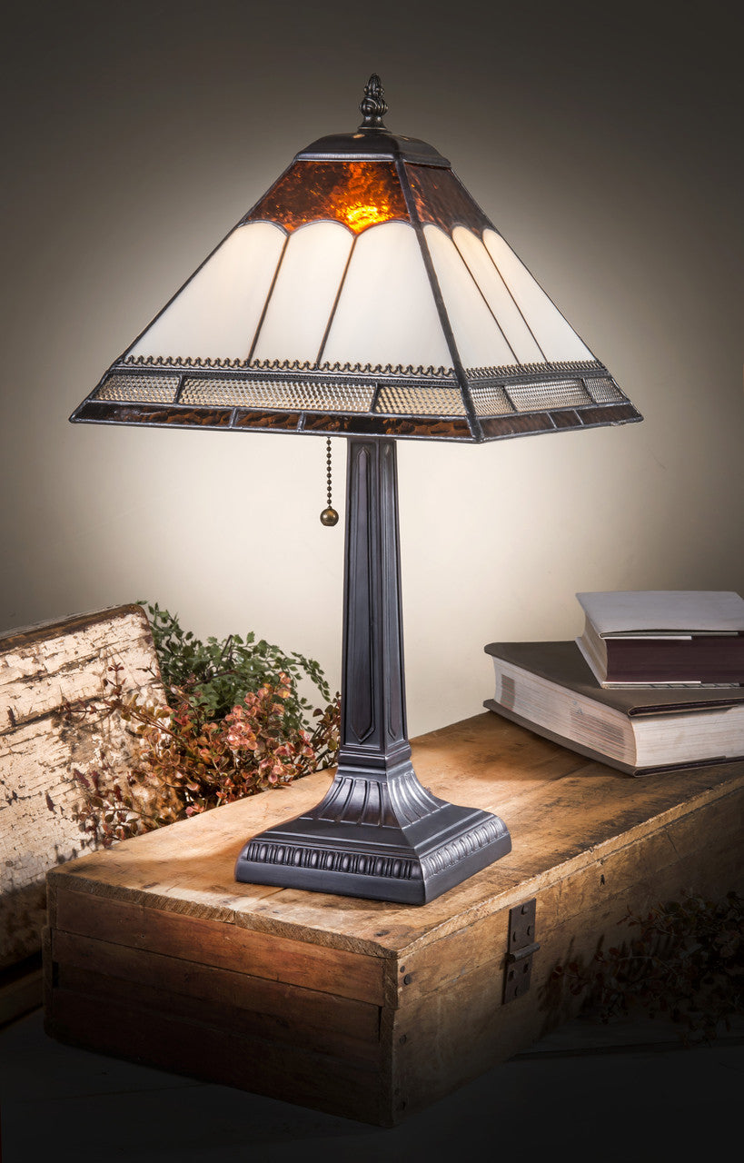 Lam 684 TB Brown, Ivory Opal and Clear with Filigree Trim - Mission Lamp