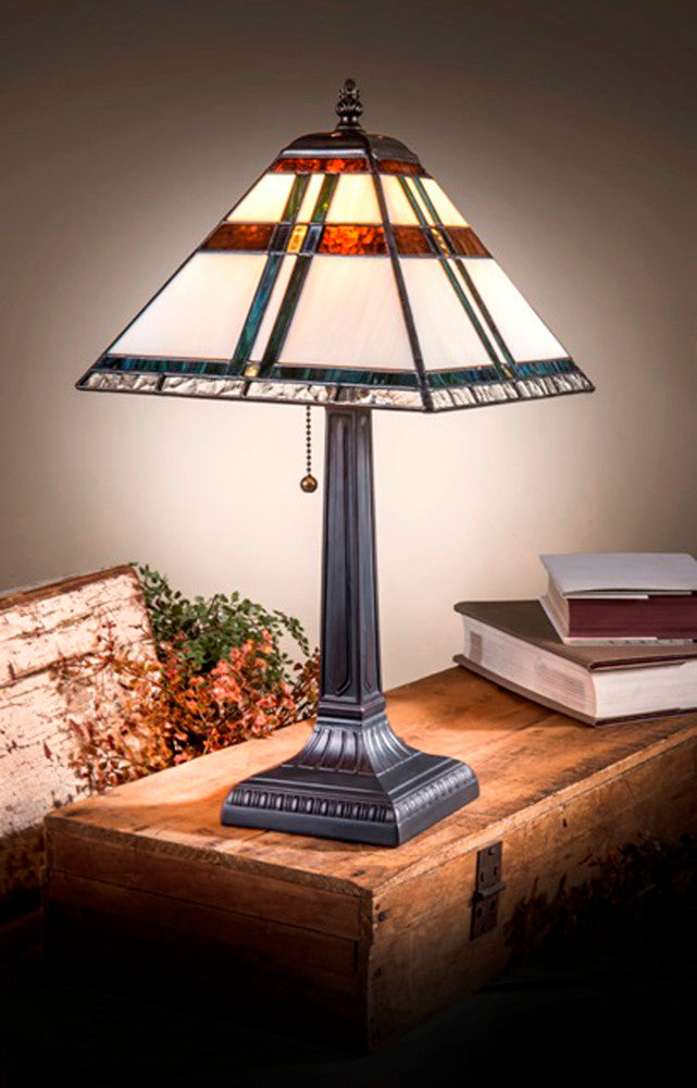 Lam 690 TB Ivory with Brown, Blue, Green Small Mission Lamp
