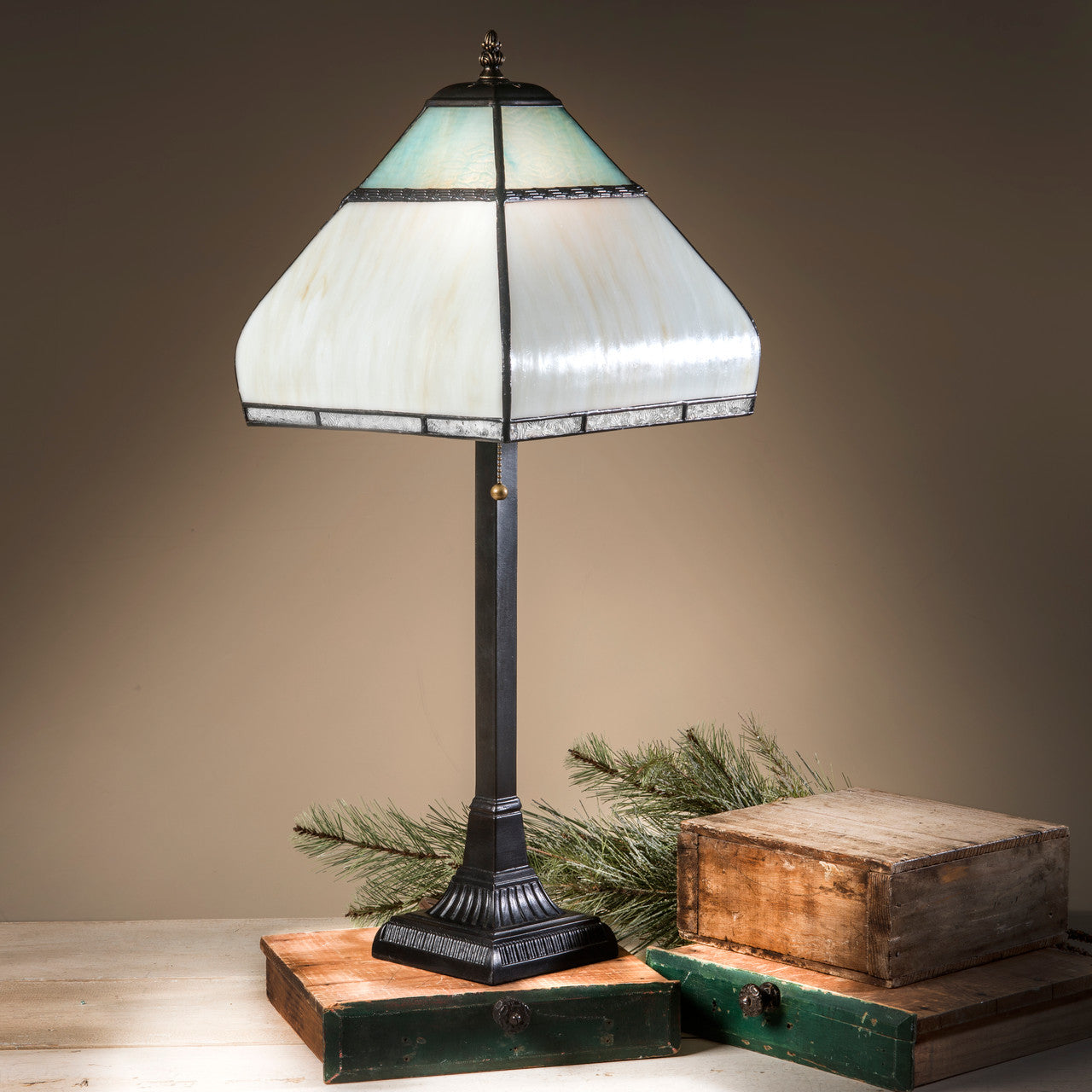 Lam 709 TB Pale Sky Blue Opal and Ivory - Curved Glass Lamp