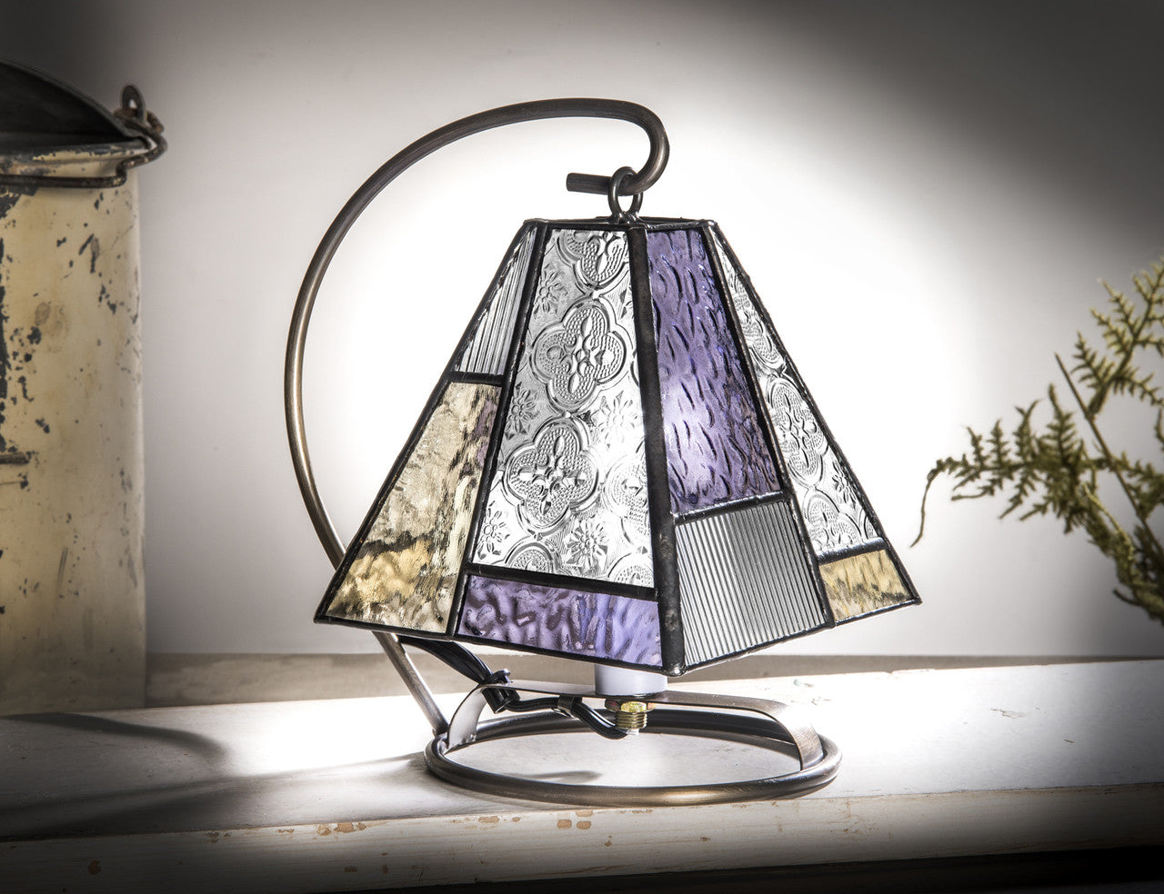 Lam 710-2 Purple, Pale Green and Clear Textures Mini Lamp