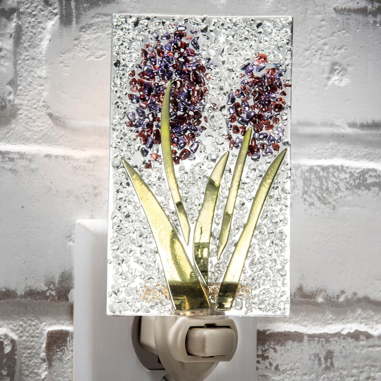 Ntl 209 Fused Glass Chips Purple Flower Night Light