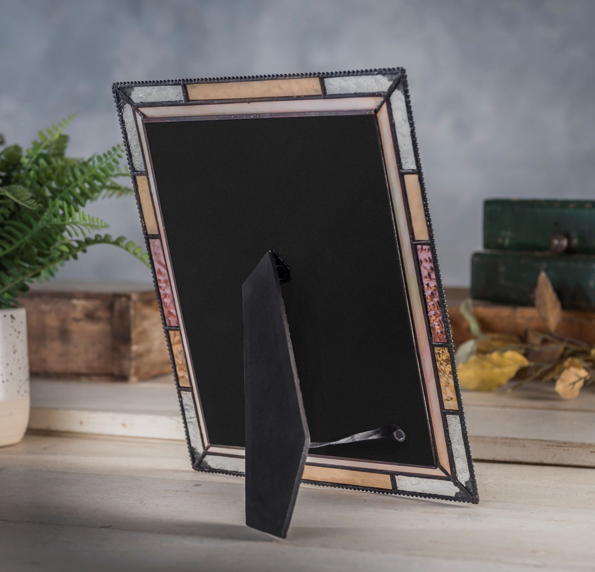 Pic 454 Ivory, Peach and Florentine Easel Frames, glass picture frame, back view