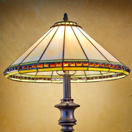 Lam 644 TB Ivory, Seagrass with Amber Stones - Lg Table Lamp