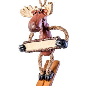 Bac 144 Skiing Moose with Sign Ornament Set of 3