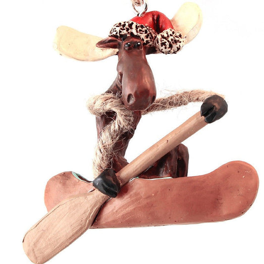 Bac 186 Moose in Canoe Ornament with Santa Hat Set of 3