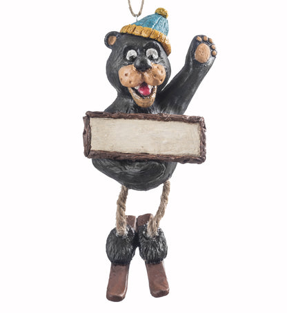 Bac 776 Skiing Bear Ornament with Sign for Personalization