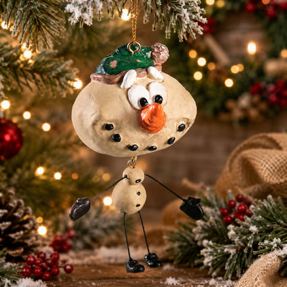 Snowman Ornament Green Hat - Holiday - BAC 004