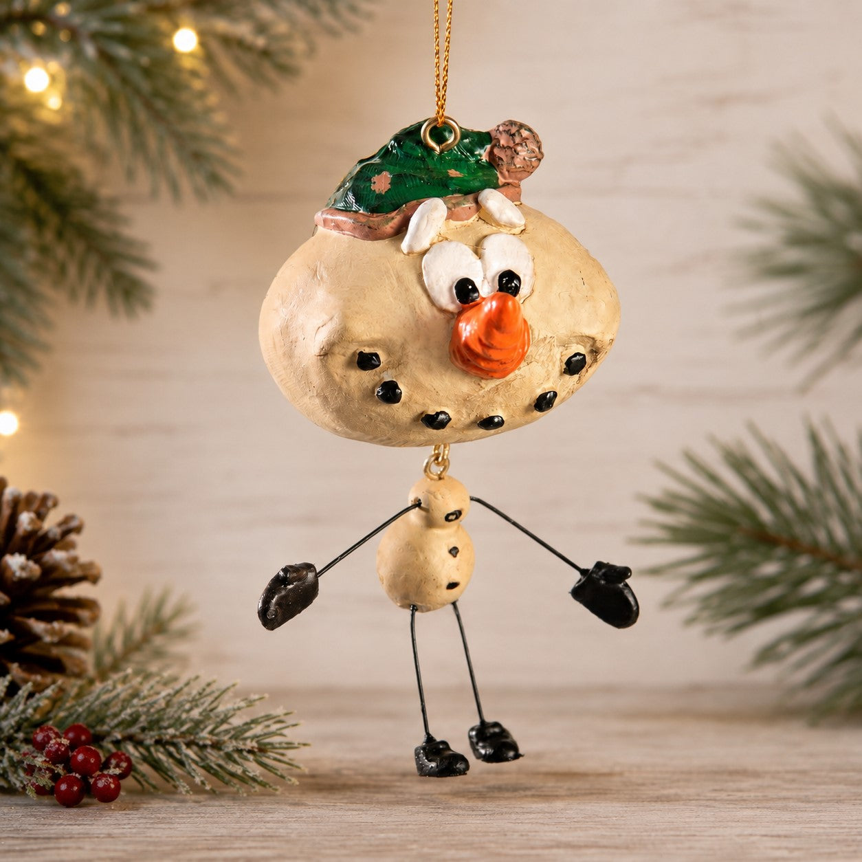 Snowman Ornament Green Hat - Holiday - BAC 004