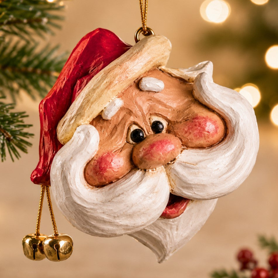 Large Santa Head Ornament with Handlebar Moustache – BAC 022