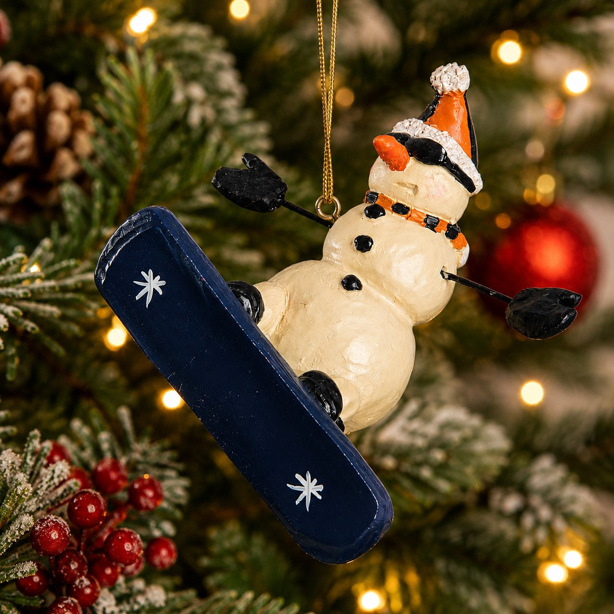 Snowboarding Snowman Ornament - Personalized Option Bac 074