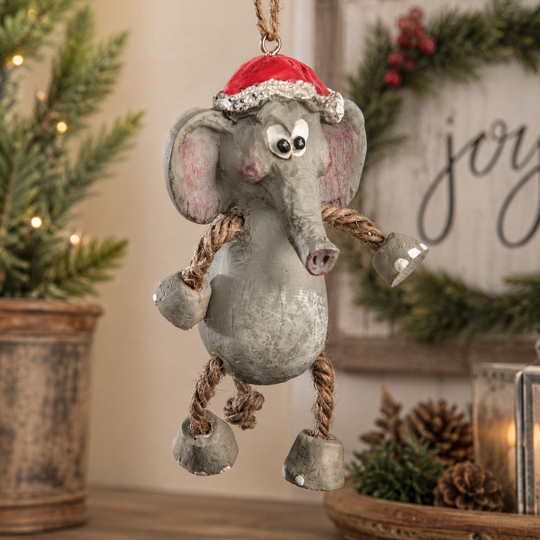 Elephant Ornament with Christmas Hat - Zoo & Safari -Bac 108