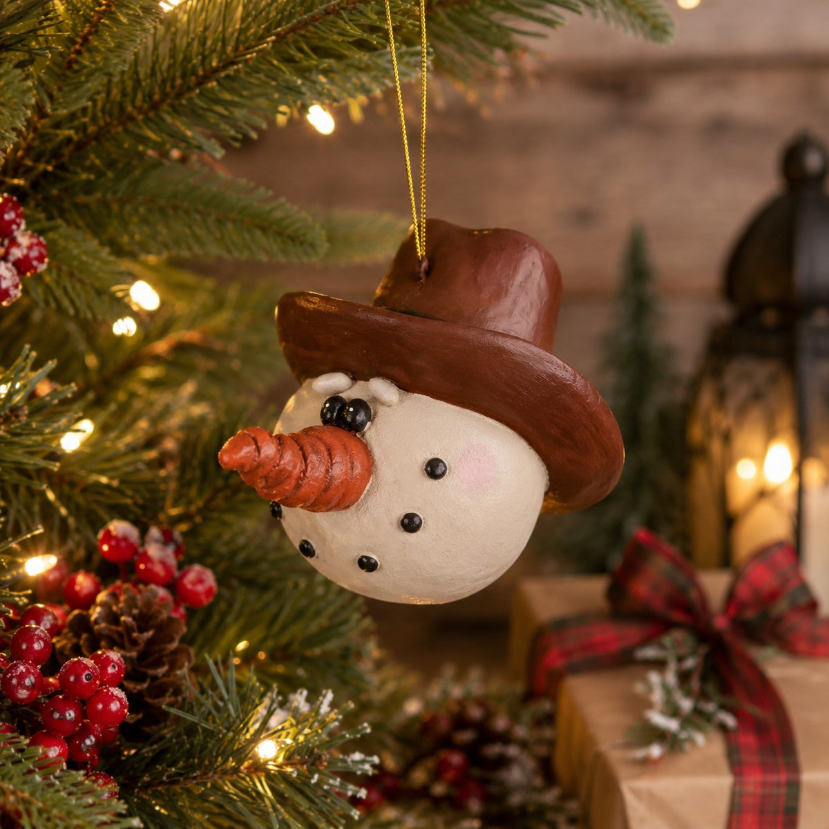 Cowboy Snowman Head Ornament - Western Snowman - Bac 129