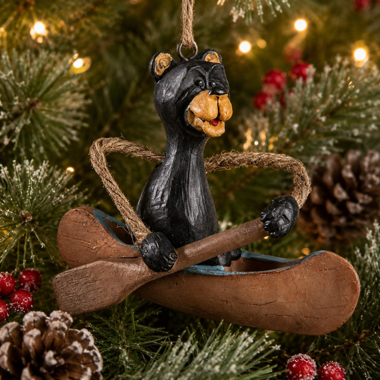 Bac 145 Bear in a Canoe Ornament by Bert Anderson