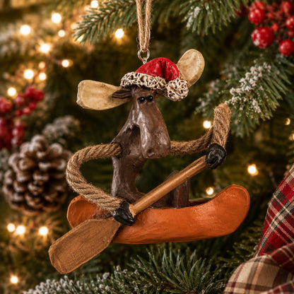 Personalized Moose in Canoe Santa Ornament - Namedrop - BAC 186
