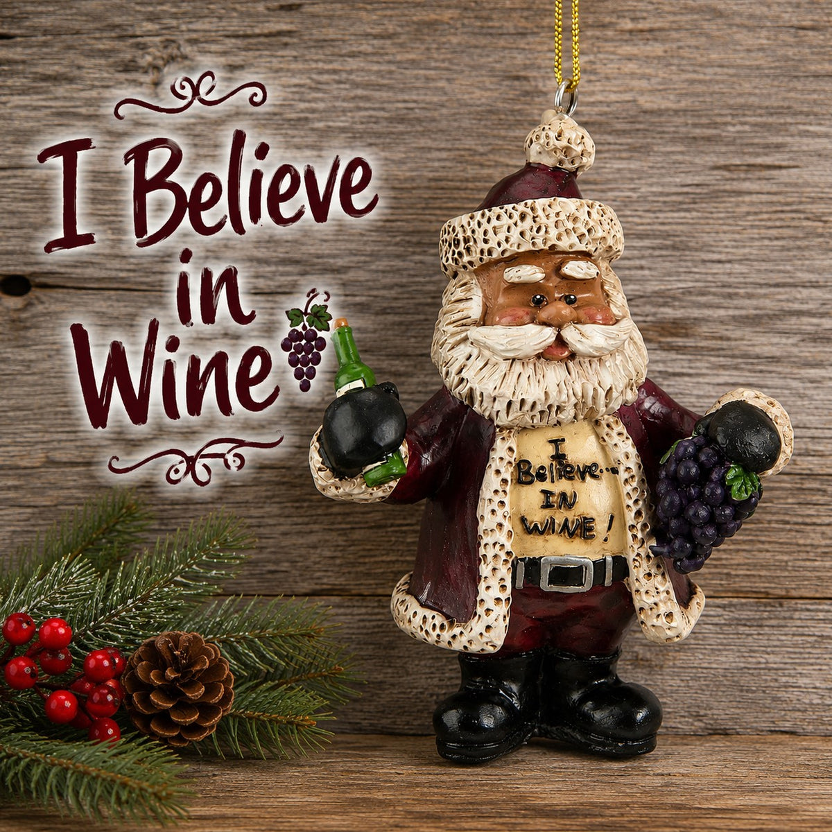 Wine Santa ChristmaOrnament  'I Believe in Wine' -  Bac 707