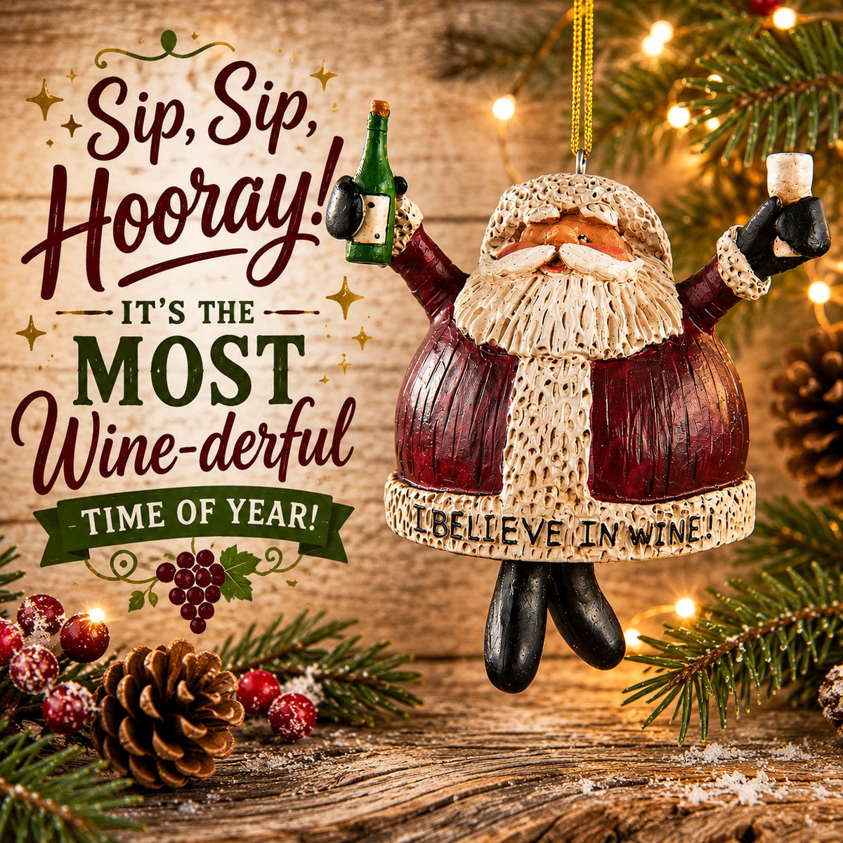 Santa's Holiday Wine Toast Ornament - Christmas - Bac 708