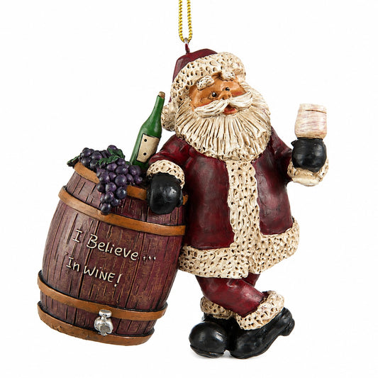 Santa with Wine Barrel Ornament - Bac 709