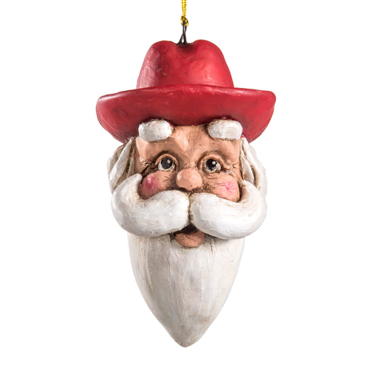 Cowboy Santa Head Ornament - Bac 775