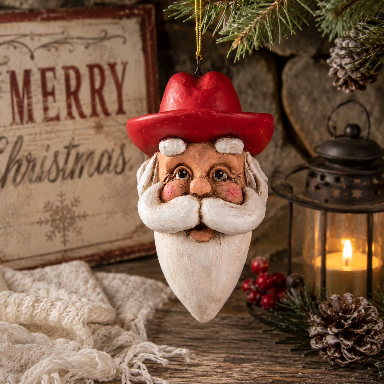 Cowboy Santa Head Ornament - Bac 775