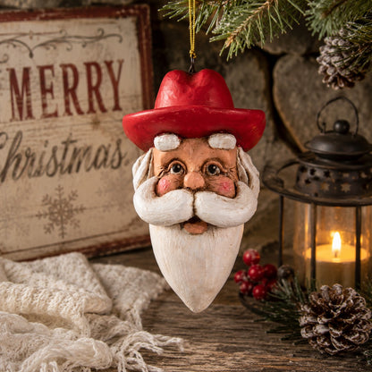 Cowboy Santa Head Ornament - Bac 775