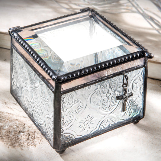 Box 631 Clear Vintage Glass Box with Cross Charm
