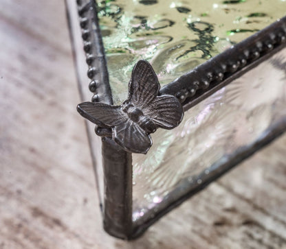 Sage & Clear Textured Glass Butterfly Keepsake Box | BOX 926 | Wholesale